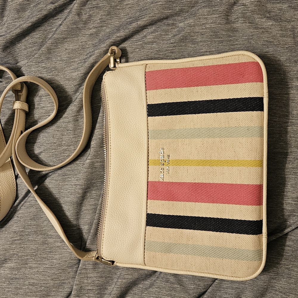 Kate Spade Pink and Yellow Crossbody Bag with Striped Design